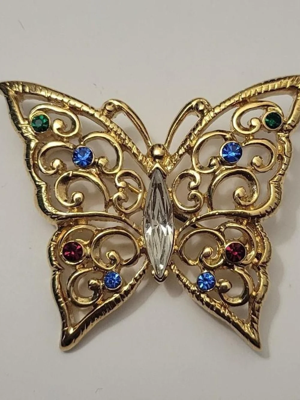 Monet Gold Plated Butterfly Brooch with Multicolor Crystals